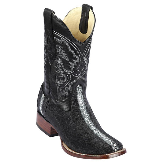 Los Altos Boots Mens #8221105 Wide Square Toe | Genuine Stingray Rowstone Leather Boots | Color Black image 0