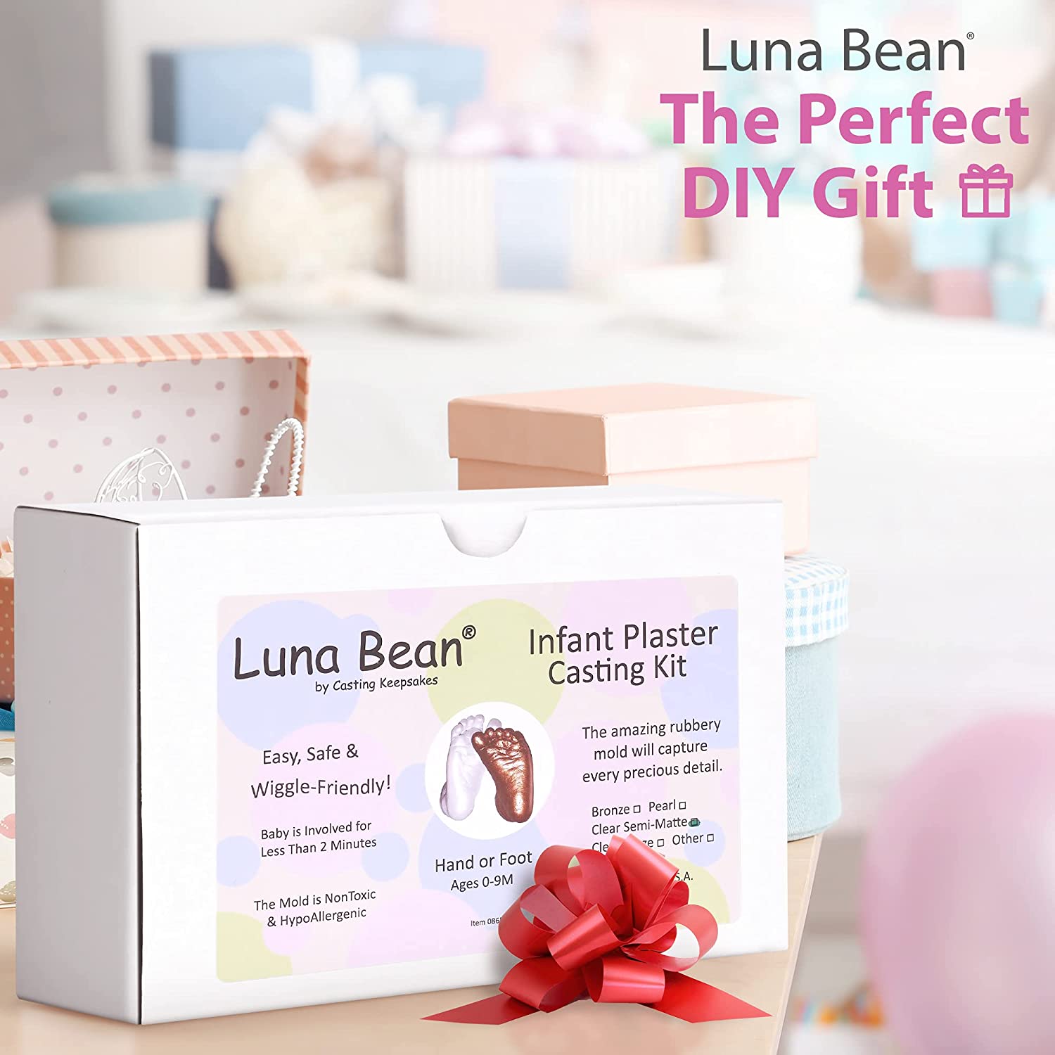 Luna Bean Baby Keepsake Hand Casting Kit - Plaster Hand Molding Casting Kit for Infant Hand &amp; Foot Molding - Baby Casting Kit for First Birthday, Christmas &amp; Newborn Gifts - (Clear Sealant - Gloss) image 1
