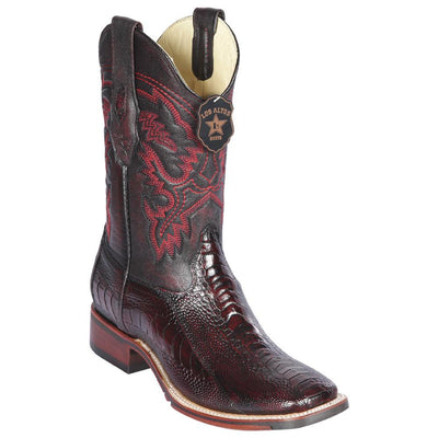LOS ALTOS BOOTS MENS #8260518 WIDE SQUARE TOE | GENUINE OSTRICH LEG LEATHER BOOTS | COLOR BLACK CHERRY image 0