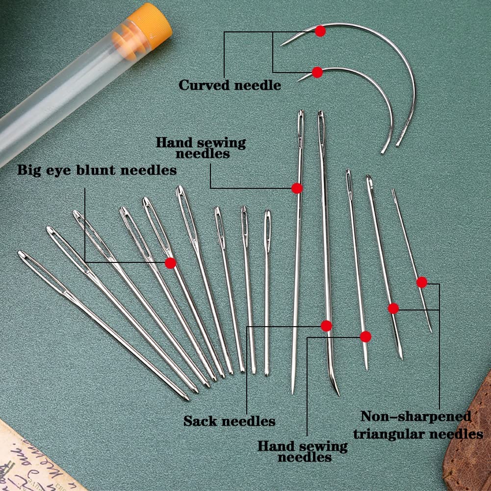 Leather Sewing Kit for Beginners Leather Sewing Awl 34 PCS Leather Needle and Thread Kit Upholstery Thread Cord Large-Eye Stitching Needles for Leather Repair image 3
