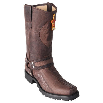 LOS ALTOS BOOTS MENS #55TG0507 BIKER BOOT | GENUINE OSTRICH LEG LEATHER BOOTS | COLOR BROWN | GREASY FINISH image 0
