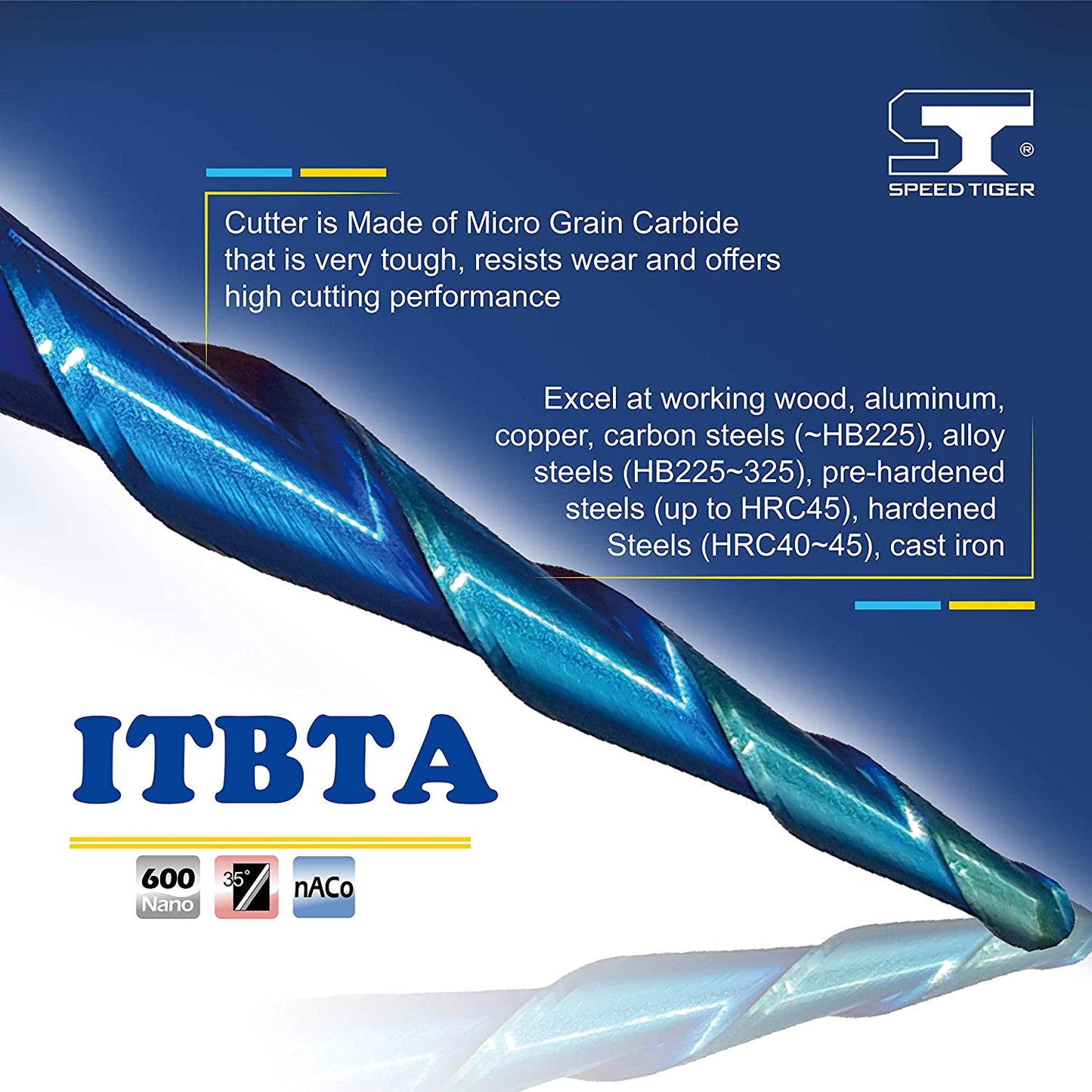 SPEED TIGER ITBTA Tapered End Mill- CNC Carving Bits, Ball Tip R0.25, 1/4"Shank 3"OVL for Wood/Alloy Steels/Hardened Steels-Made in Taiwan image 1