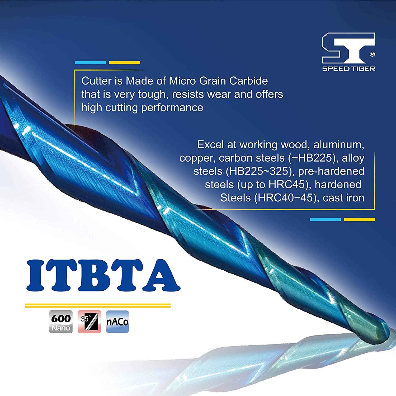 SPEED TIGER ITBTA Tapered End Mill- CNC Carving Bits, Ball Tip R0.25, 1/4"Shank 3"OVL for Wood/Alloy Steels/Hardened Steels-Made in Taiwan image 1