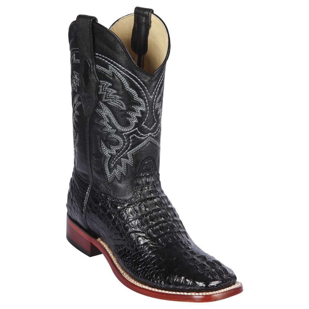 Los Altos Boots Mens #8220205 Wide Square Toe | Genuine Caiman Hornback Leather Boots | Color Black image 0