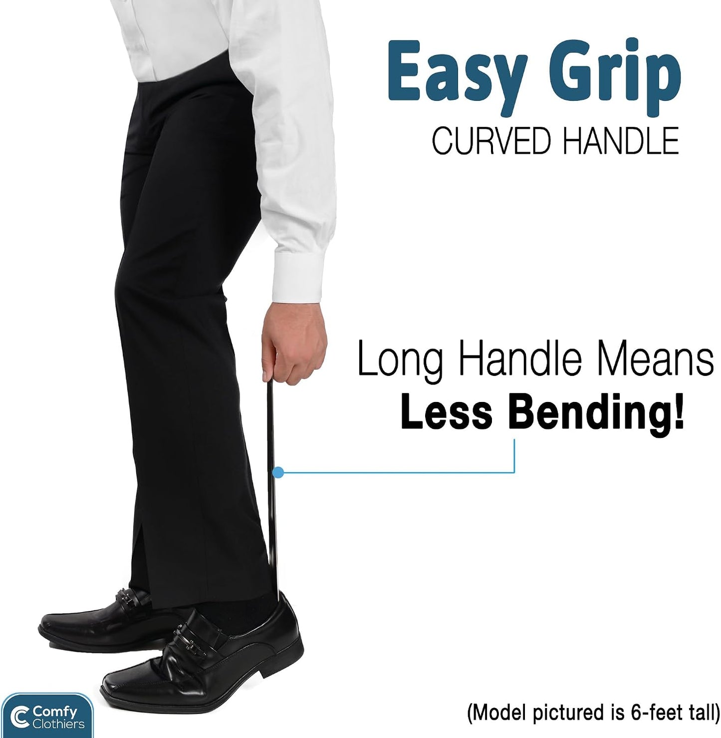 Long Handle Stainless Steel Shoe Horn 16.5" — Heavy-Duty Standing Assist
