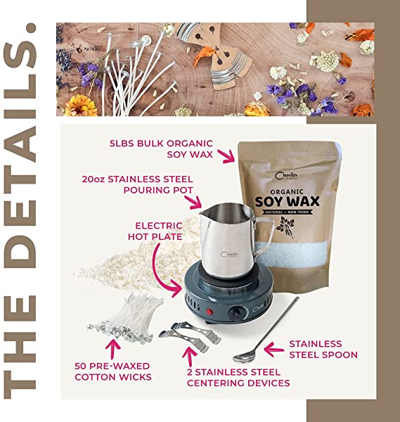 Candle Making Kit with Electronic Hot Plate, DIY Candle Maker Supplies: Bulk Organic Soy Candle Wax for Candle Making, Wax Melter, Pouring Pot, Starter Candle Kit for Adults, Beginners, and Kids (5lb) image 1