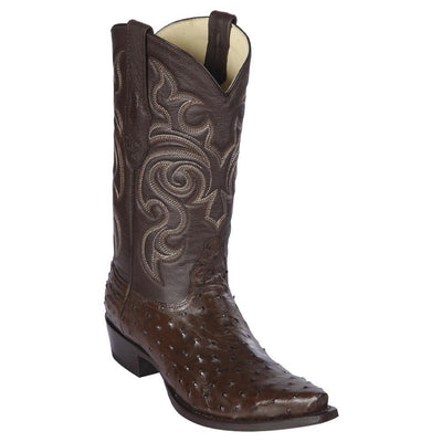 LOS ALTOS BOOTS MENS #940307 SNIP TOE | GENUINE FULL QUILL OSTRICH BOOTS | COLOR BROWN image 0