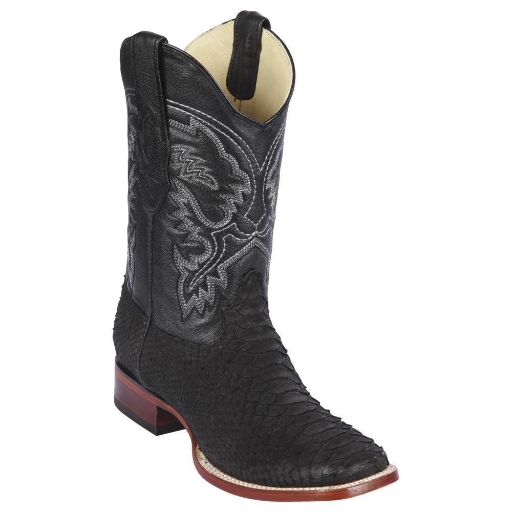 Los Altos Boots Mens #822N5705 Wide Square Toe | Genuine Python Snakeskin Leather Boots | Color Black Suede Finish image 0