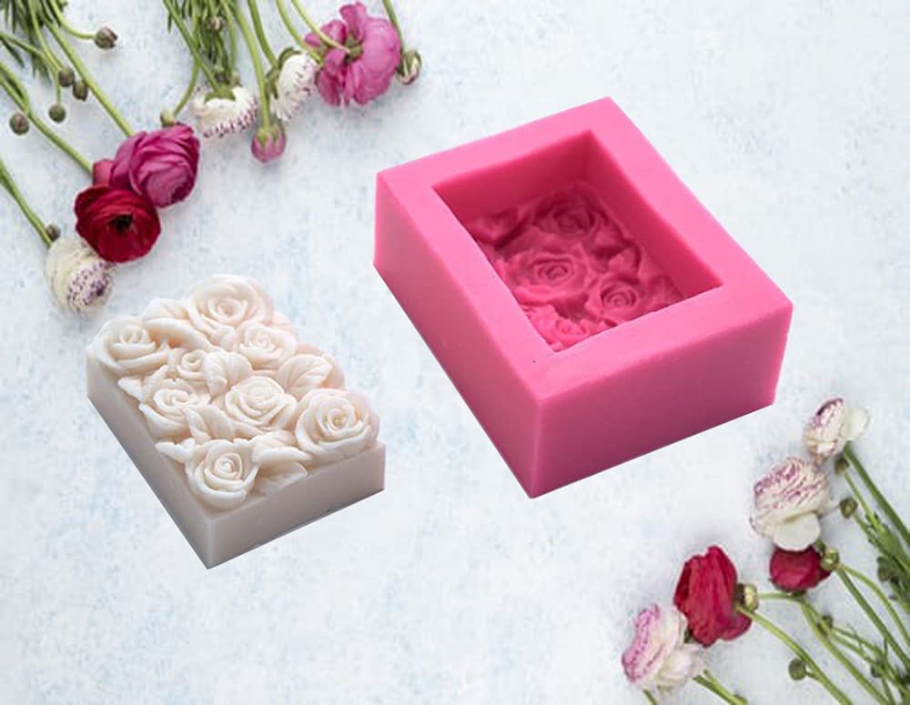OBTANIM 2 Pcs Silicone Square Rose Flower Fondant Molds Handmade Chocolate Candy Moulds for DIY Craft Art Soap Candle Making Cake Decoration image 4