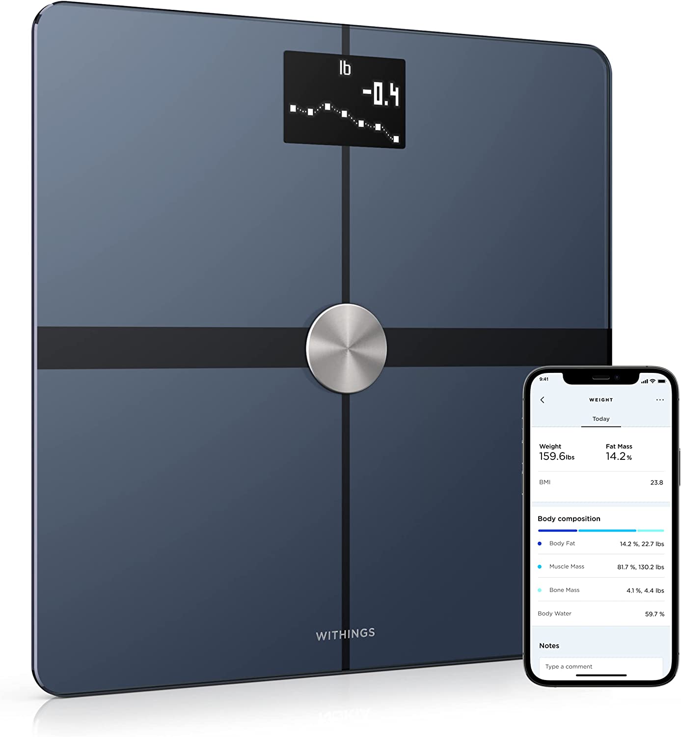 Withings Body+ - Digital Wi-Fi Smart Scale with Automatic Smartphone App Sync, Full Body Composition Including, Body Fat, BMI, Water Percentage, Muscle &amp; Bone Mass, with Pregnancy Tracker &amp; Baby Mode image 0