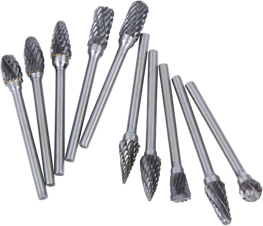 HOMEIDOL Carbide Burr Set Die Grinder Bits Rotary Tool Bits 1/8" Shank 10 PC Double Cut Wood Carving Accessories Cutting Burrs Metal Grinding Engraving Polishing Porting Trimming image 7
