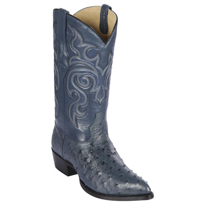 LOS ALTOS BOOTS MENS #990314 J TOE | GENUINE FULL QUILL OSTRICH BOOTS | COLOR BLUE JEAN image 0