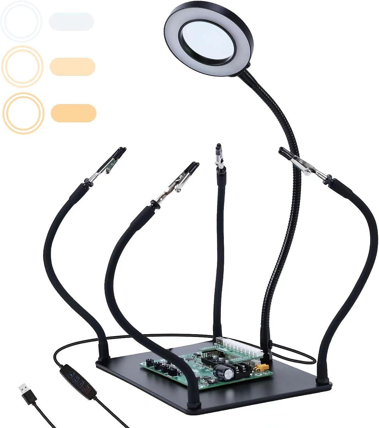 iklestar Helping Hands Soldering, Third Hand Soldering Tool with 3X LED Magnifying Lamp PCB Holder Flexible Metal Arms Adjustable Helping Hand for Electronic Soldering Repair Jewelry Crafts image 0