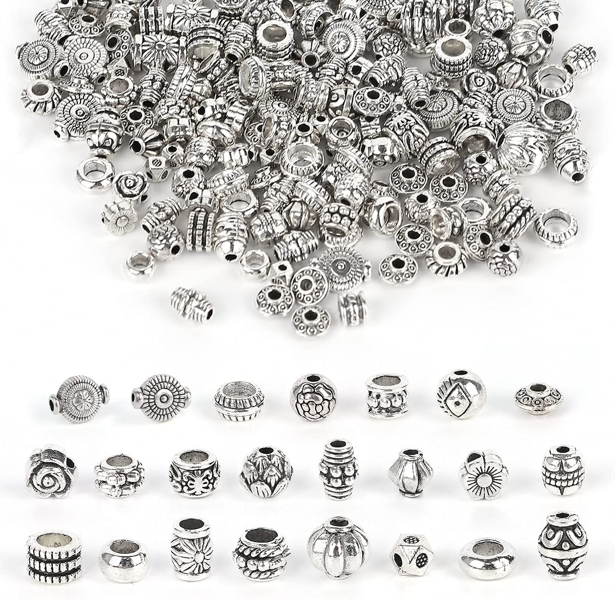 180 Silver Spacer Beads - 100g Tibetan Antique Silver Color Metal Beads Small Loose Spacer Beads with Radom Styles for Jewelry Making DIY Charm Bracelets image 0
