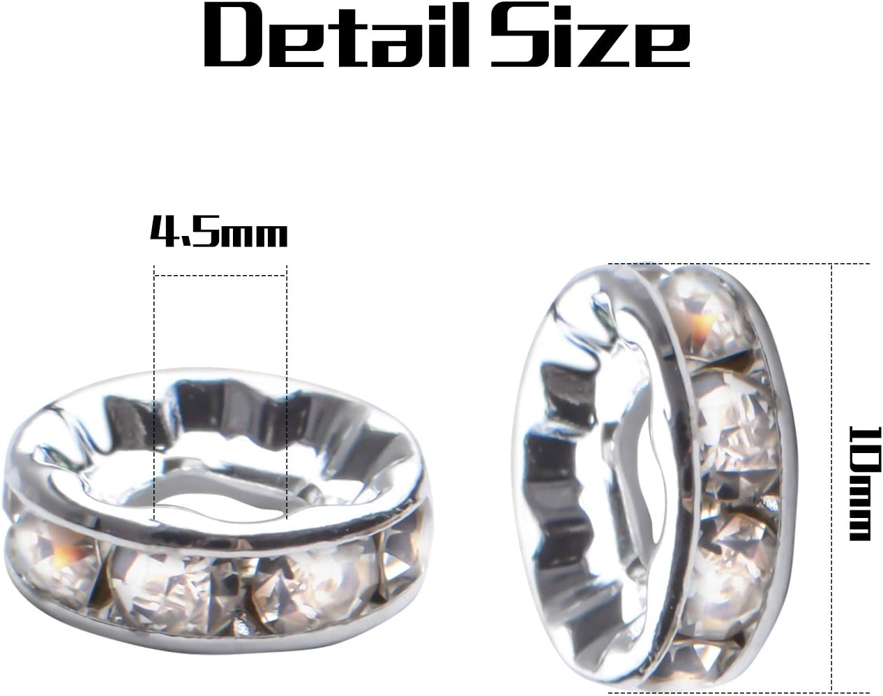 BronaGrand Rhinestone Spacer Beads,100Pcs Crystal Rhinestone Spacer Beads Large Hole European Beads Metal Beads Supplies for DIY Bracelet Necklace Jewelry Making image 2