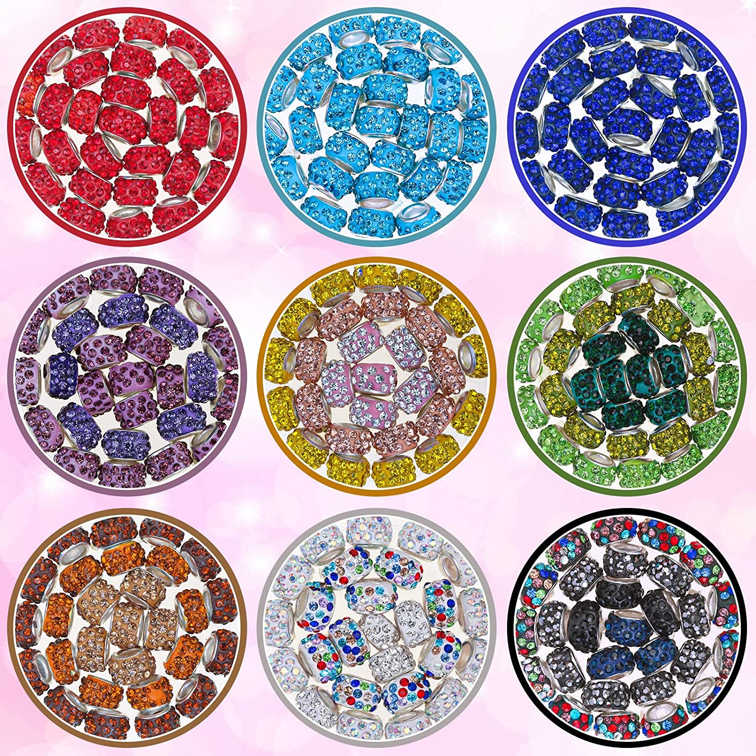 200 PCS European Beads Bulk for Jewelry Making,Cludoo Large Hole Beads Spacer Beads with Mixed Color Rhinestone Charms Beads for DIY Craft Bracelet Necklace Earring Making image 1