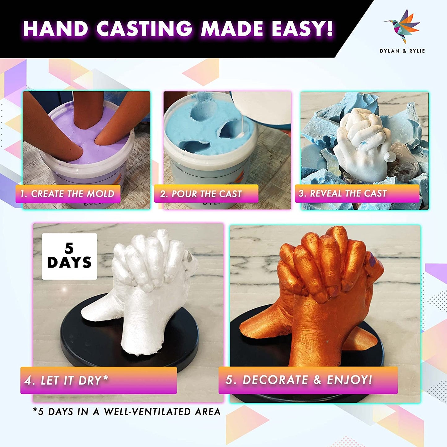 Hand Casting Kit Couples - Plaster Hand Mold Casting Kit, DIY Kits for Adults and Kids, Wedding Gifts for Couple, Hand Mold Kit Couples Gifts for Her, Birthday Gifts for Mom image 3
