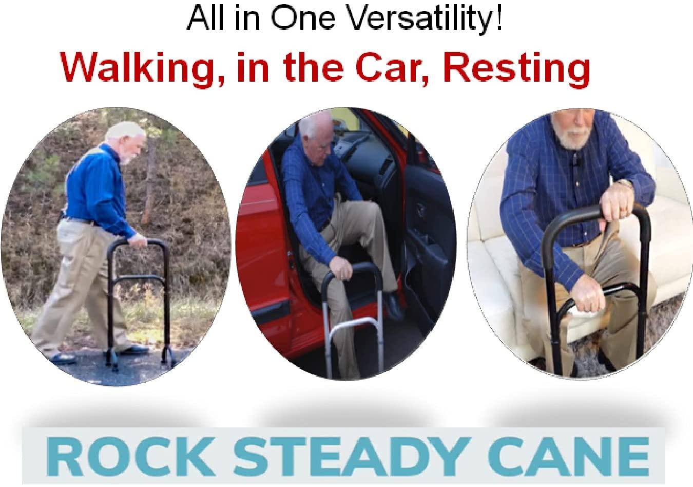 Rock Steady Cane- Stand Assist Adjustable Walking Cane Keeps You Independent - Walking, in Your Bathroom and Car. The Versatile Self Standing Cane Replaces Walkers, Crutches and Easy Up Aids image 1