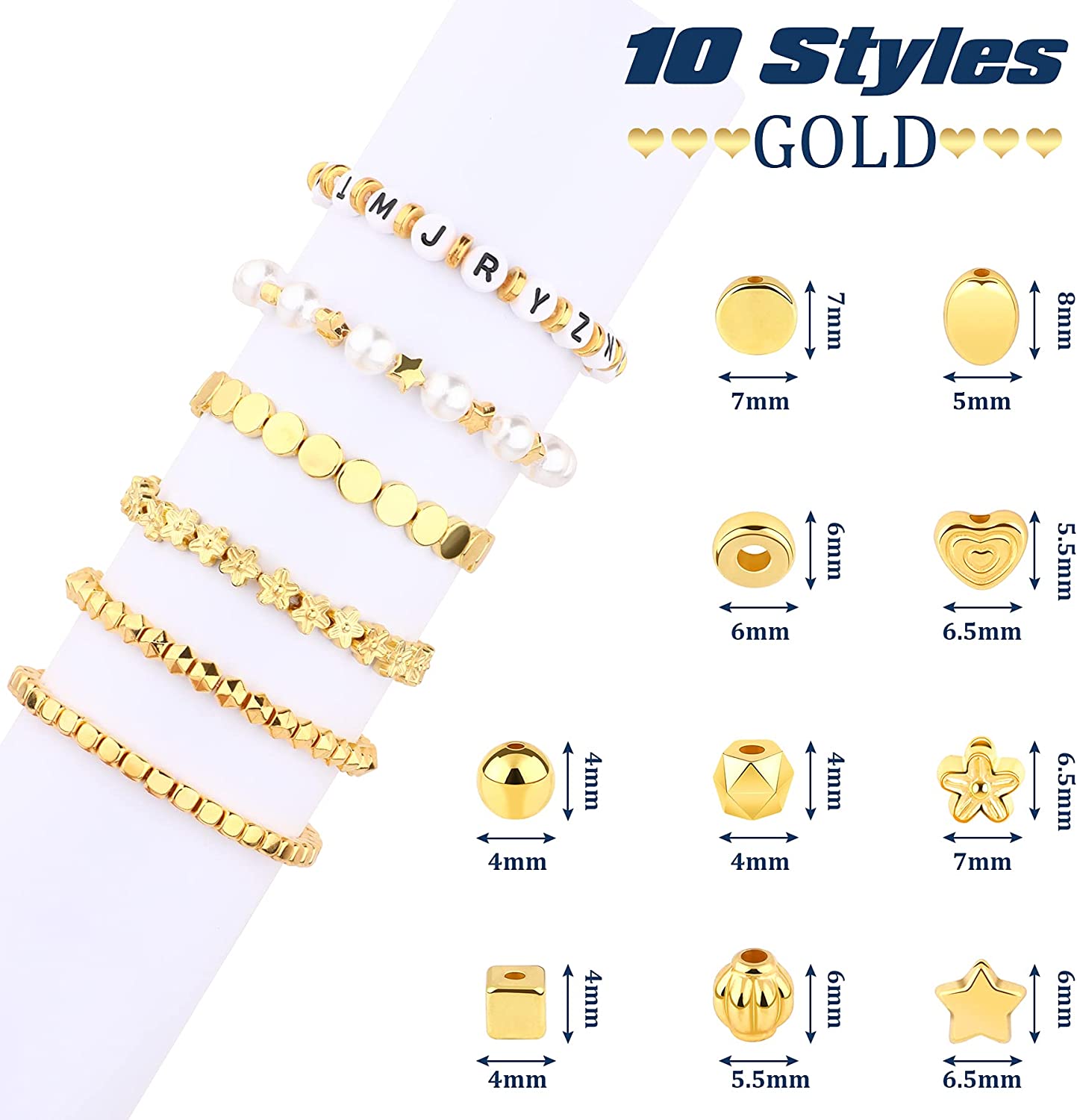 1500Pcs 10 Styles Gold Spacer Beads Assorted Jewelry Making Loose Beads for DIY Bracelet Necklace Earring Craft Making image 1