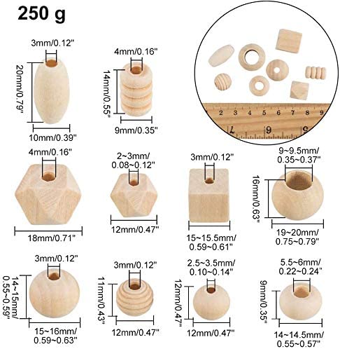 PandaHall 250~300pcs Assorted Natural Wooden Bead, Round/Cube/Polygon/Rondelle/Oval/Column Spacer Beads Unfinished Wood Loose Beads for Bracelet Necklace Jewelry Making Christmas Decoration image 1
