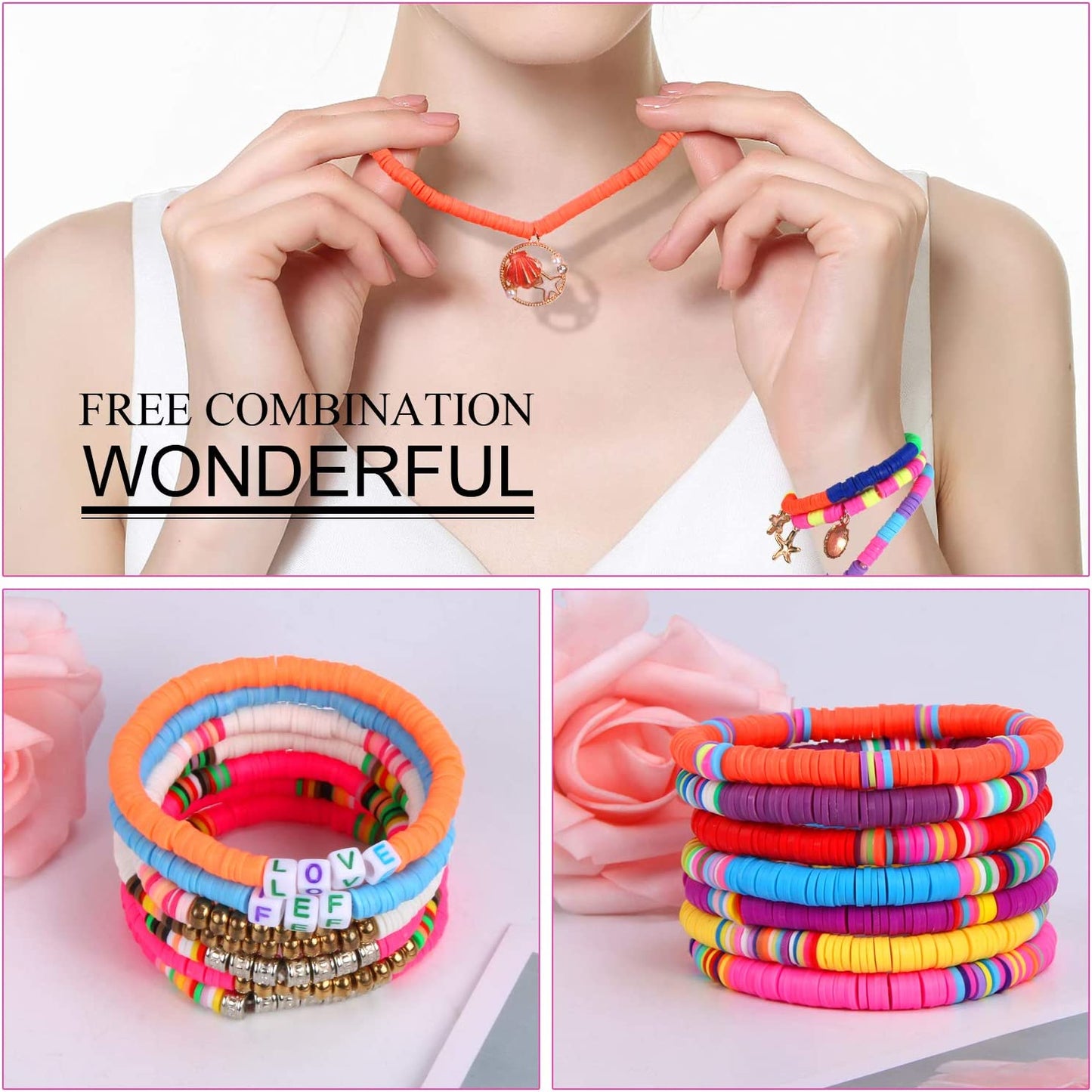 6700 Pcs Colorful Flat Clay Beads and Alphabet Beads for DIY Polymer Colorful Round Handmade Heishi Jewelry Making Beads for Necklace Bracelet Earring Pendant and Anklet Craft Making (20 Strands 6mm) image 4