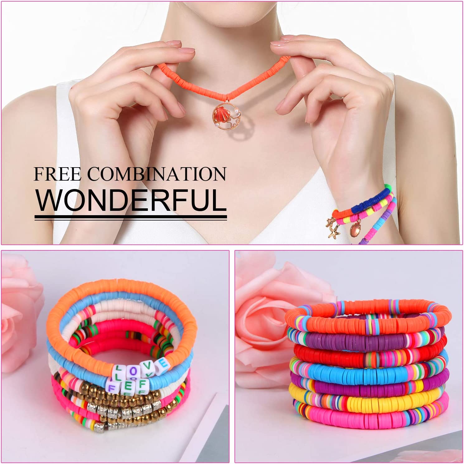6700 Pcs Colorful Flat Clay Beads and Alphabet Beads for DIY Polymer Colorful Round Handmade Heishi Jewelry Making Beads for Necklace Bracelet Earring Pendant and Anklet Craft Making (20 Strands 6mm) image 4