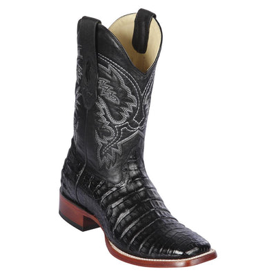 LOS ALTOS BOOTS MENS #8228205 WIDE SQUARE TOE | GENUINE CAIMAN BELLY LEATHER BOOTS | COLOR BLACK image 0