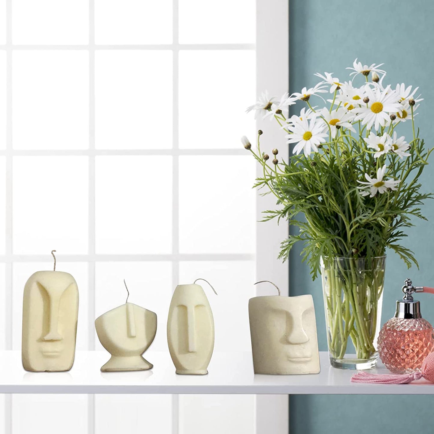 TOPYS 4Pcs 3D Human Face Candle Silicone Mold DIY Pillar Sculpture Votive Molds for Candles Making Handmade Soap Plaster Resin Craft for Holiday Home Decoration Gift image 3