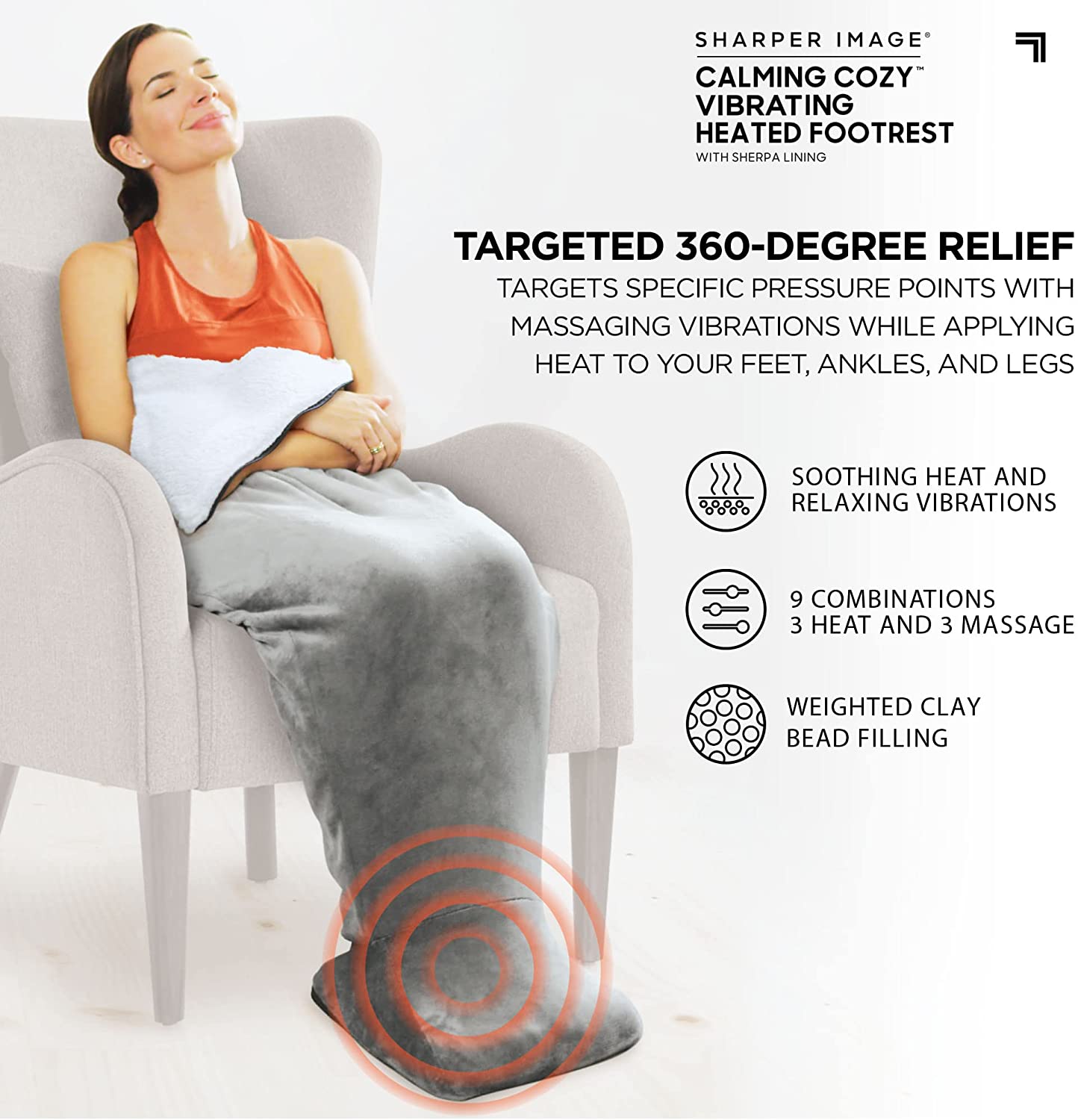 Calming Cozy by Sharper Image Personal Sherpa Wrap with Electric Heating Massaging Vibrating Foot Bed, 3 Heat &amp; 3 Massage Settings for 9 Relaxing Combinations image 1