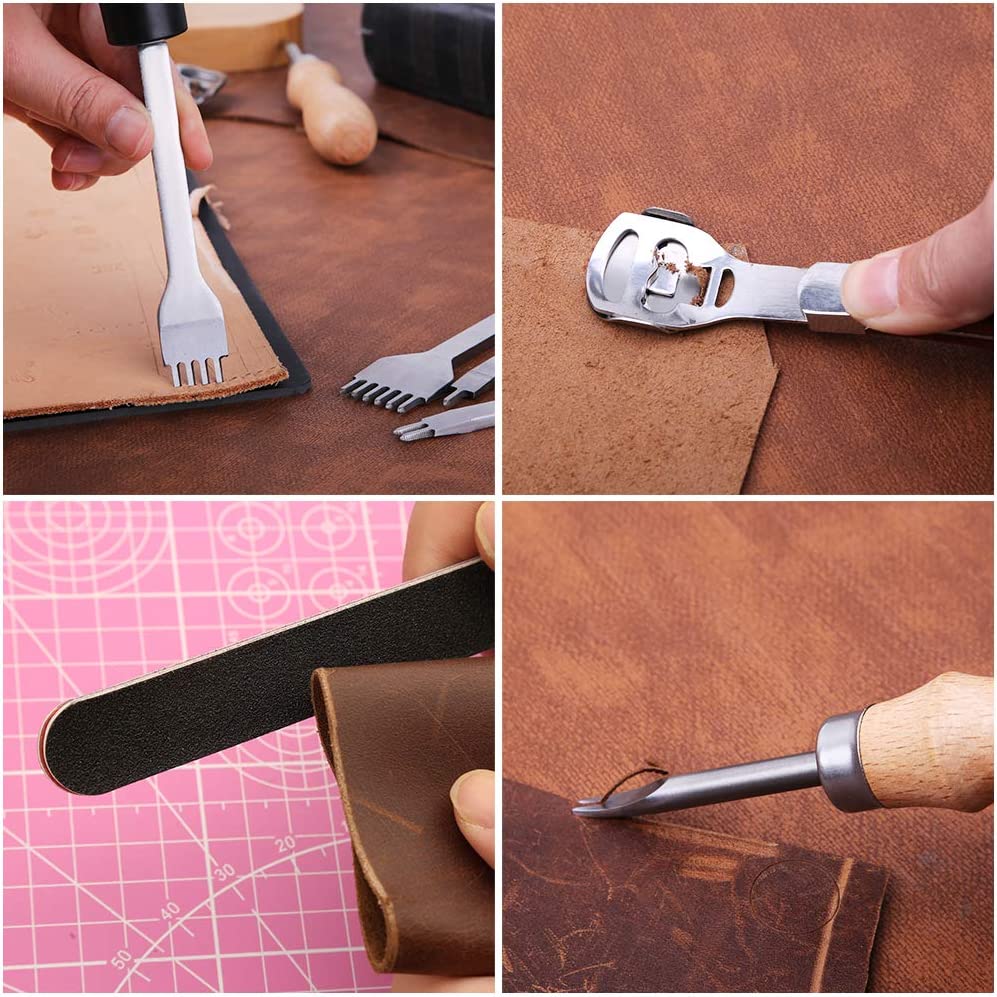 Leathercraft Hand Tools Kit, Leather Working Tools with Leather Prong Punch, Leather Hammer, Stitching Groover, Leather Skiver, and Other DIY Leather Craft Tools for Leather Making Projects image 5