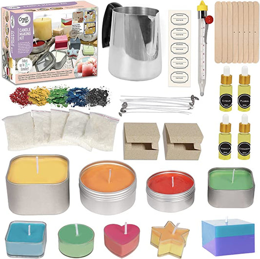 DIY Candle Making Kit by Craft It Up, Makes 15+ Candles, Beginners Set with Silicone Molds, Soy Candle Wax Supplies, Pot, Wicks, Essential Oils &amp; More, Scented Homemade Candles Set for Teens Adults image 0