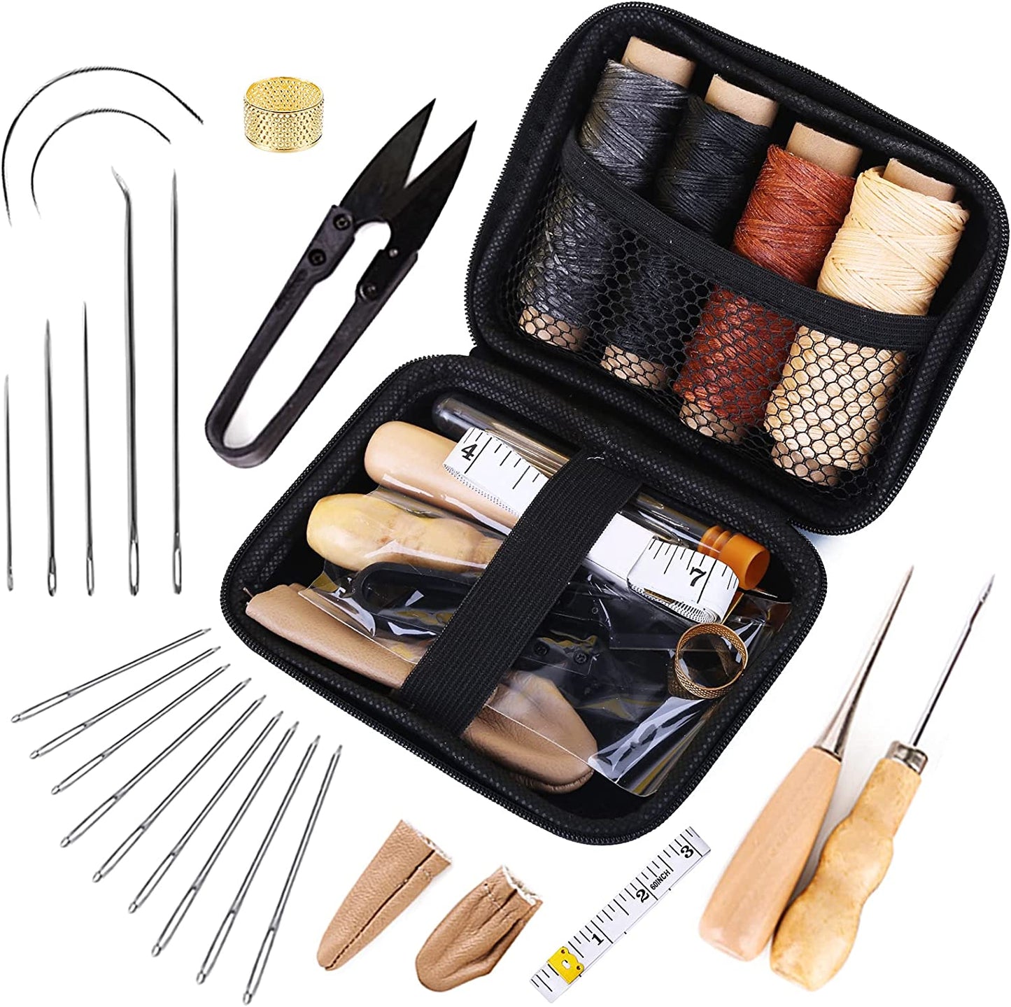 Leather Sewing Kit, Leather Working Tools and Supplies, Leather Working Kit with Large-Eye Stitching Needles, Waxed Thread, Leather Upholstery Repair Kit, Leather Sewing Tools for DIY Leather Craft image 1