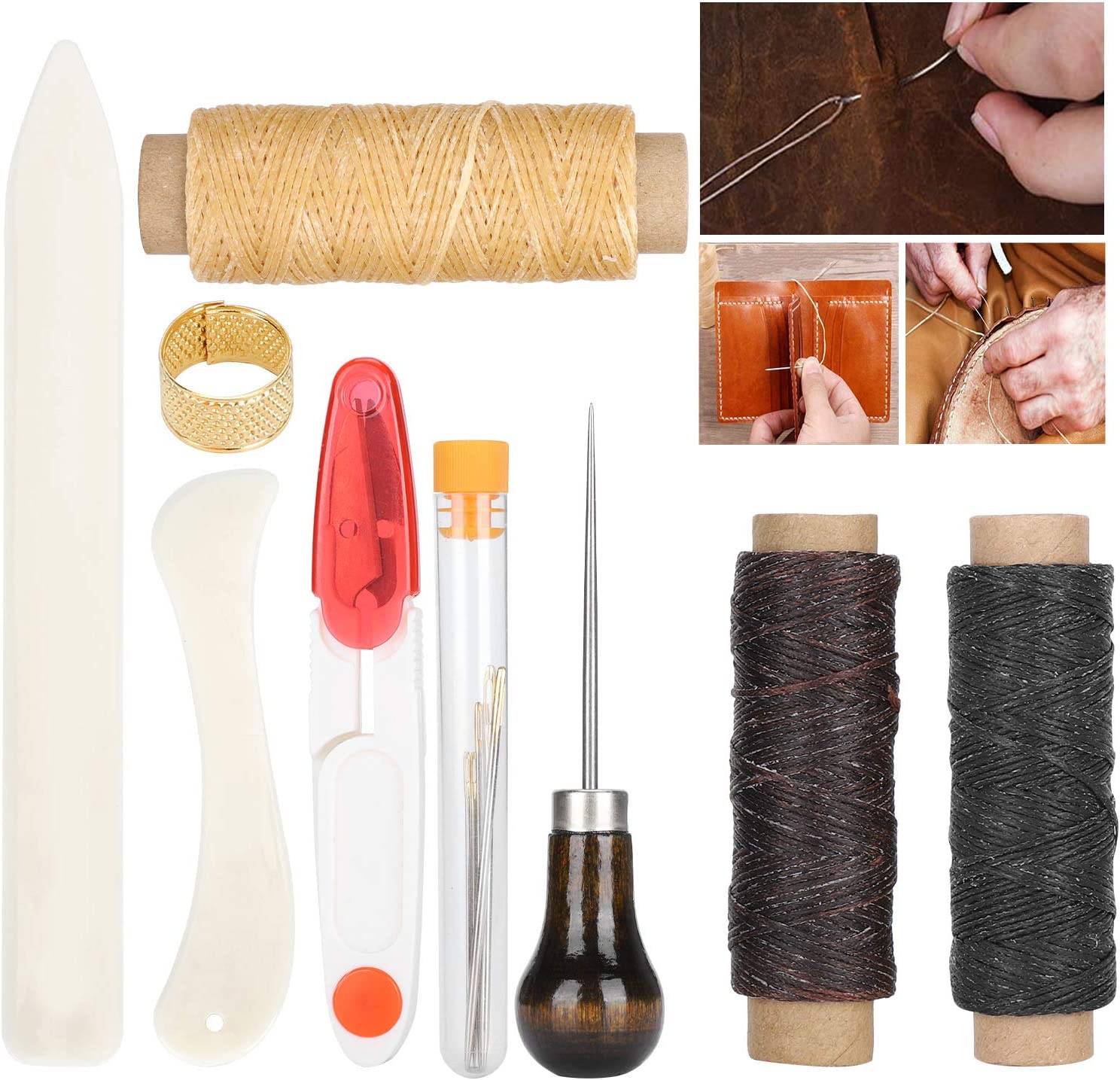 CUTULAMO Leather Tools, Sewing Kit Leather Sewing Tools Leather Craft DIY Tool Portable for Leather Work for Home image 0