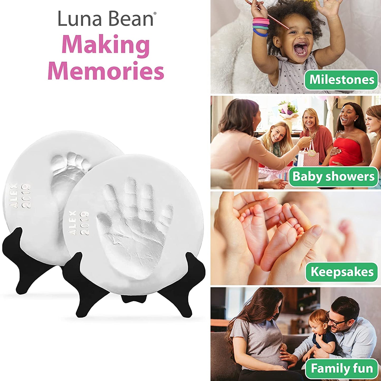 Luna Bean Baby Hand and Footprint Kit - Perfect Baby Keepsake Homemade Ornament Kits for Christmas - Baby Footprint Kit &amp; Inkless Hand and Footprint Kit Holiday Gift - 2Pack W/Ribbons &amp; Easels image 3