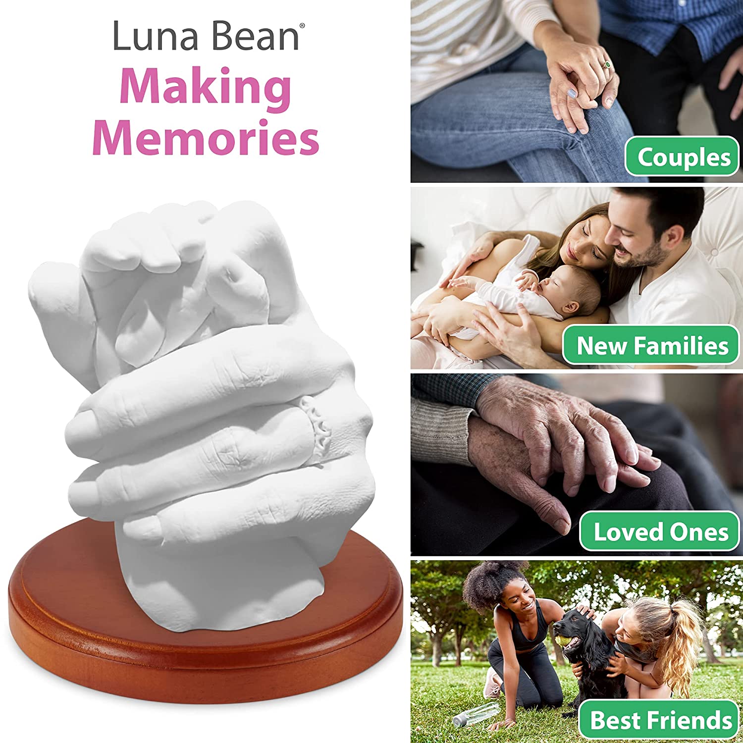 Luna Bean Round Wood Base - Hand Casting Sculpture Base for Luna Bean Hand Casting Kit - 6" Round Solid Wood Keepsake Display with a Semi-Gloss Finish image 3