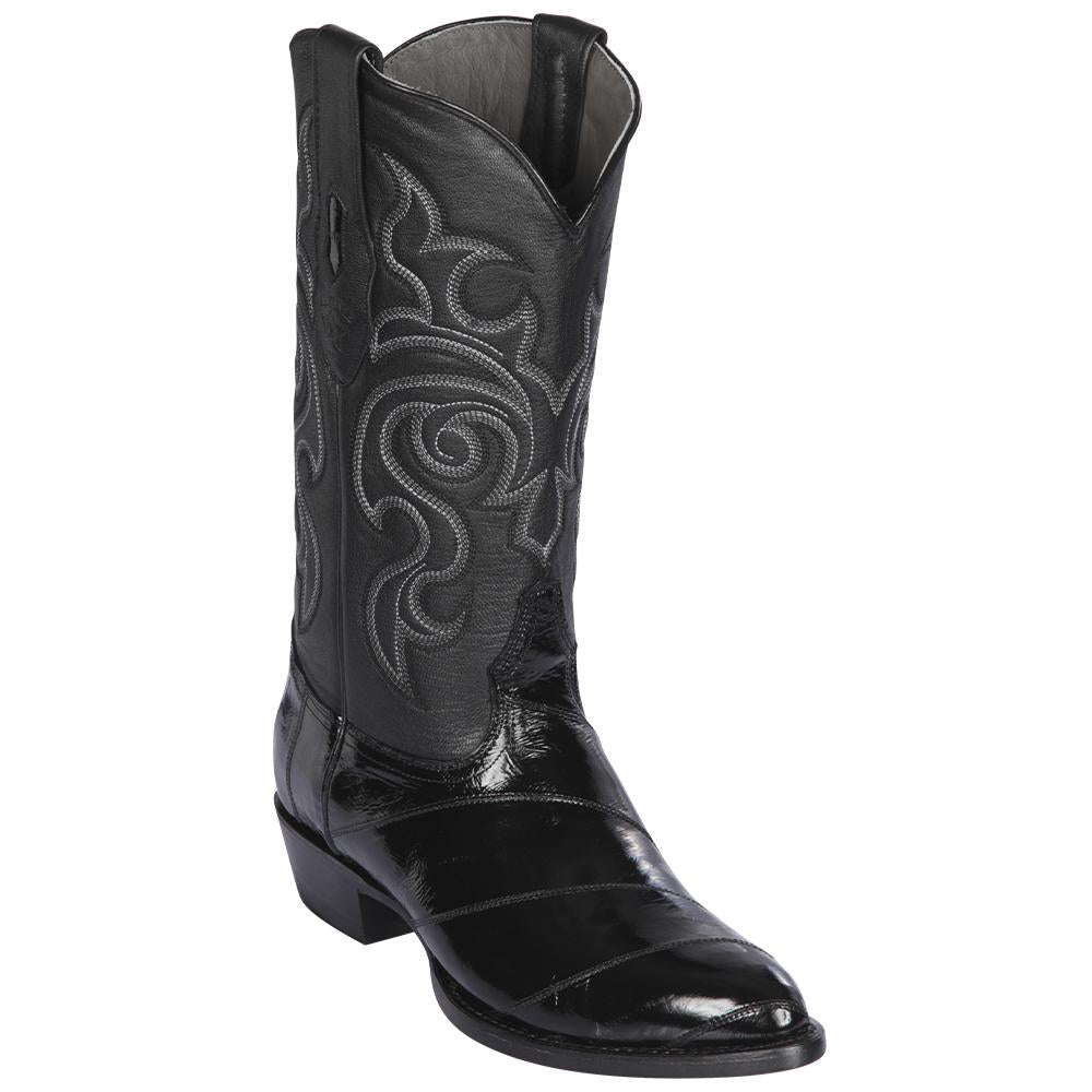 Los Altos Boots Mens #600805 Medium Round Toe | Genuine Eel Skin Leather Boots | Color Black image 0