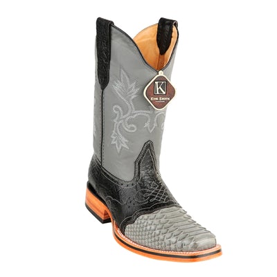 MEN'S KING EXOTIC PYTHON BOOTS WITH SADDLE VAMP HANDMADE SQUARE TOE GRAY (48175709) image 0