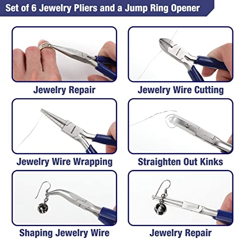 WORKPRO 7-Piece Jewelry Pliers Set, Professional Pliers for Jewelry Making Tools with Easy Carrying Pouch, Wire Cutters for Jewelry Making, Chain Nose Pliers, Craft Pliers, Earring Pliers image 3