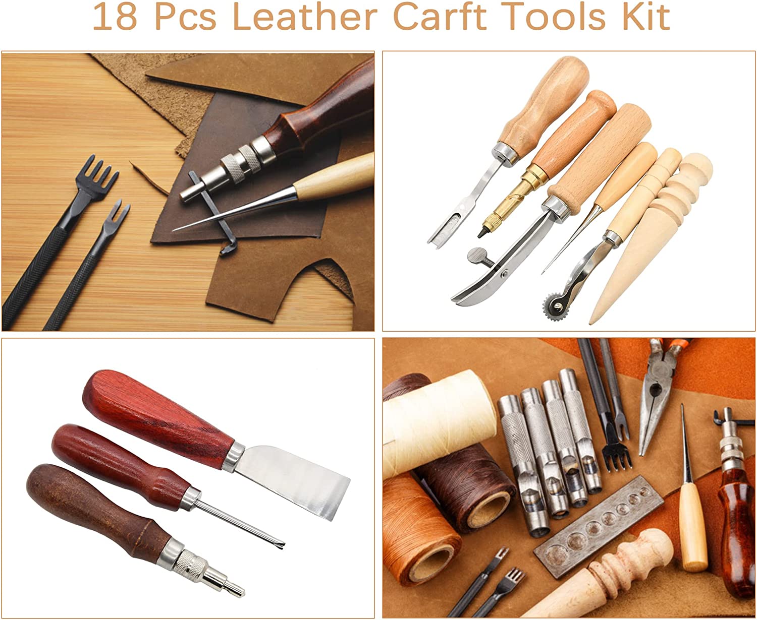 18Pcs Leather Stitching Working Tools kit Leather Craft Tools Perfect for Stitching Punching Cutting Sewing Leather Craft Making DIY Leathercraft Project Tools by Rain King image 5