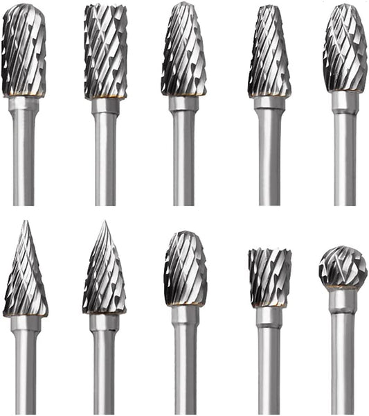 Tungsten Carbide Rotary Burr Set with 1/8" Shank, Double Cut Carving Bits for Rotary Tool Accessories for DIY Woodworking, Polishing, Drilling image 0