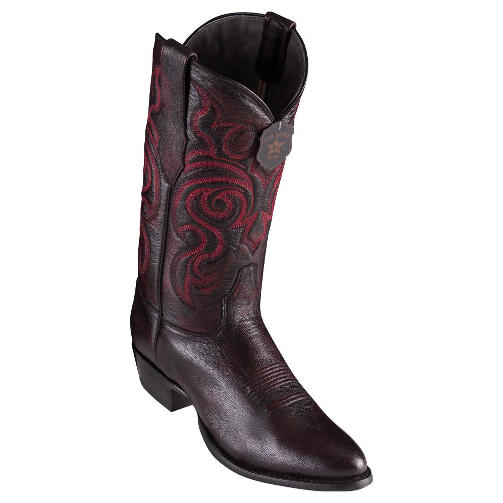 Los Altos Boots Mens #659218 Round Toe | Genuine All Over Goat Leather Boots | Color Black Cherry image 0