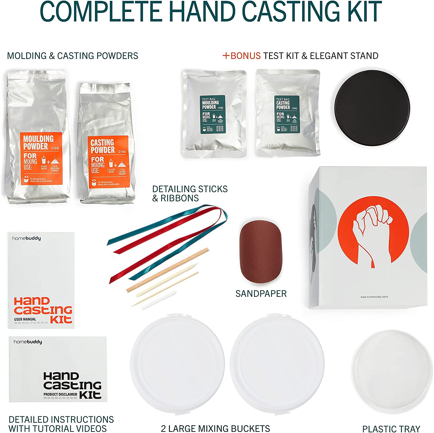 HomeBuddy Hand Casting Kit - Keepsake Hands Mold Kit with Powder Mixing Bucket, Plaster Mold, Alginate Molding Powder, Mothers Day Gifts, Unique Gift for Couples - Test Kit Included image 3