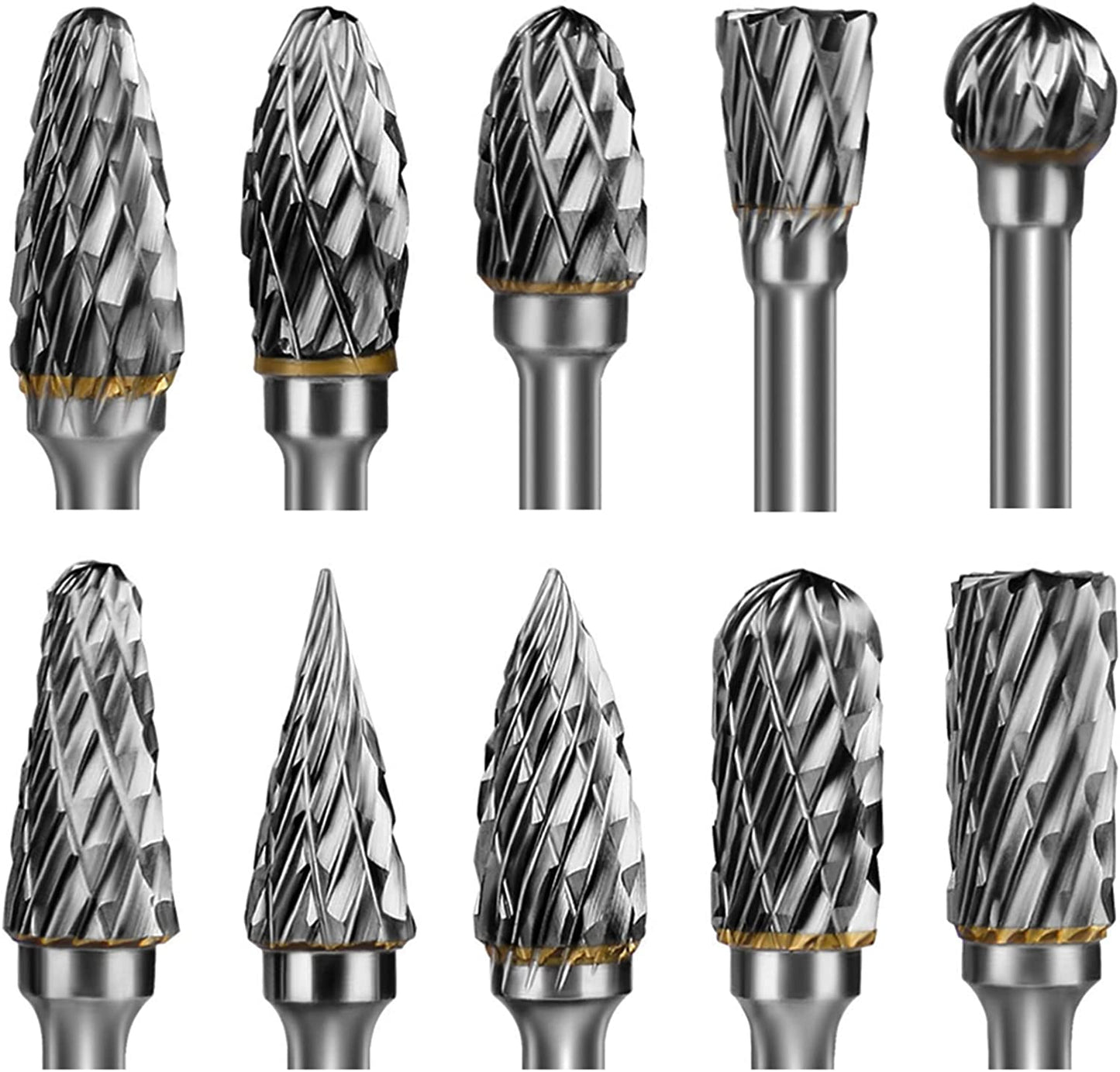 HOMEIDOL Carbide Burr Set Die Grinder Bits Rotary Tool Bits 1/8" Shank 10 PC Double Cut Wood Carving Accessories Cutting Burrs Metal Grinding Engraving Polishing Porting Trimming image 0
