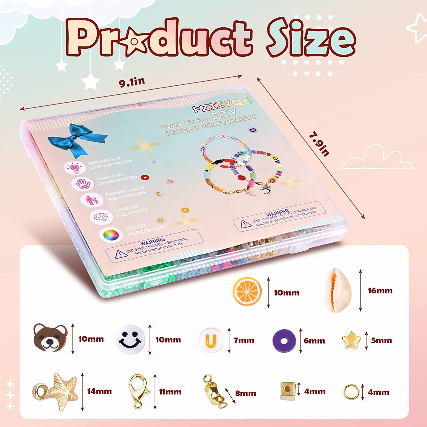 FZIIVQU 6100 Pcs Clay Beads Bracelet Making Kit 24 Colors Flat Clay Beads Set Preppy Bracelet Kit Lnclude Polymer Clay Heishi Bead UV Letter Beads for Jewelry Earrings Making image 2