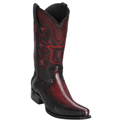 LOS ALTOS BOOTS MENS #76F1143 EUROPEAN SQUARE TOE | GENUINE FULL ROWSTONE STINGRAY WITH DEER SIDES BOOTS | COLOR FADED BURGUNDY image 0
