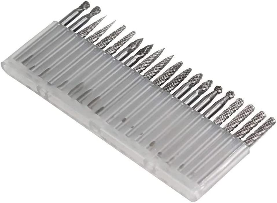 YUFUTOL 20pcs Solid Carbide Burr Set 0.118‘’（3mm）Shank Tungsten Carbide Rotary Files Burrs with 3mm Cutting Head Diameter Fits Most Rotary Drill Die Grinder for Woodworking,Engraving,Drilling,Carving image 4