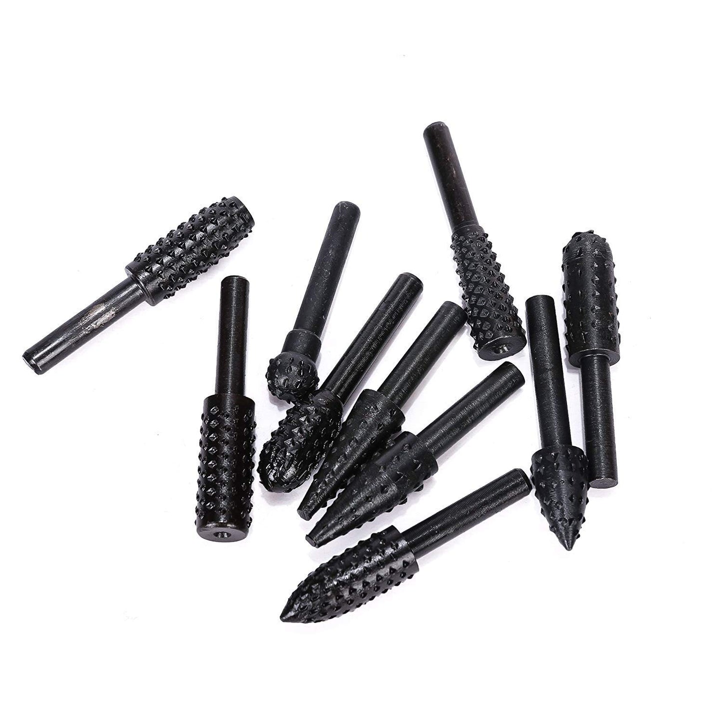 ASNOMY 10PCS Woodworking Twist Drill Bits, Wood Carving File Rasp Drill Bits 6.3mm(1/4") Shank Electrical Tools Woodworking Rasp Chisel Shaped Rotating Embossed Grinding Head with Storage Bag image 6