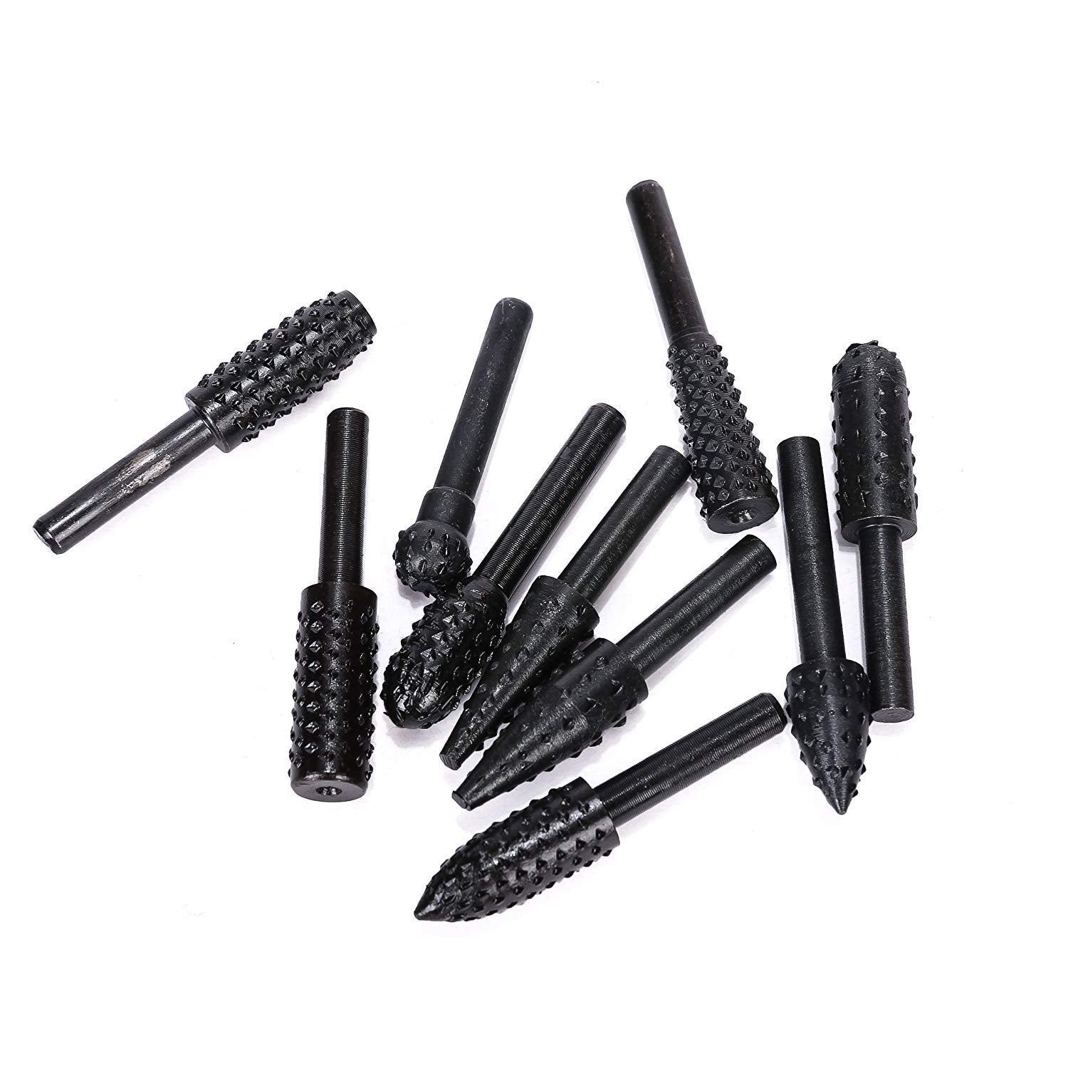 ASNOMY 10PCS Woodworking Twist Drill Bits, Wood Carving File Rasp Drill Bits 6.3mm(1/4") Shank Electrical Tools Woodworking Rasp Chisel Shaped Rotating Embossed Grinding Head with Storage Bag image 6