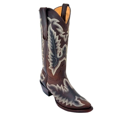 WOMEN'S LOS ALTOS SNIP TOE LEATHER BOOTS WITH HAND EMBROIDERY | COLOR CHOCOLATE (345094) image 0