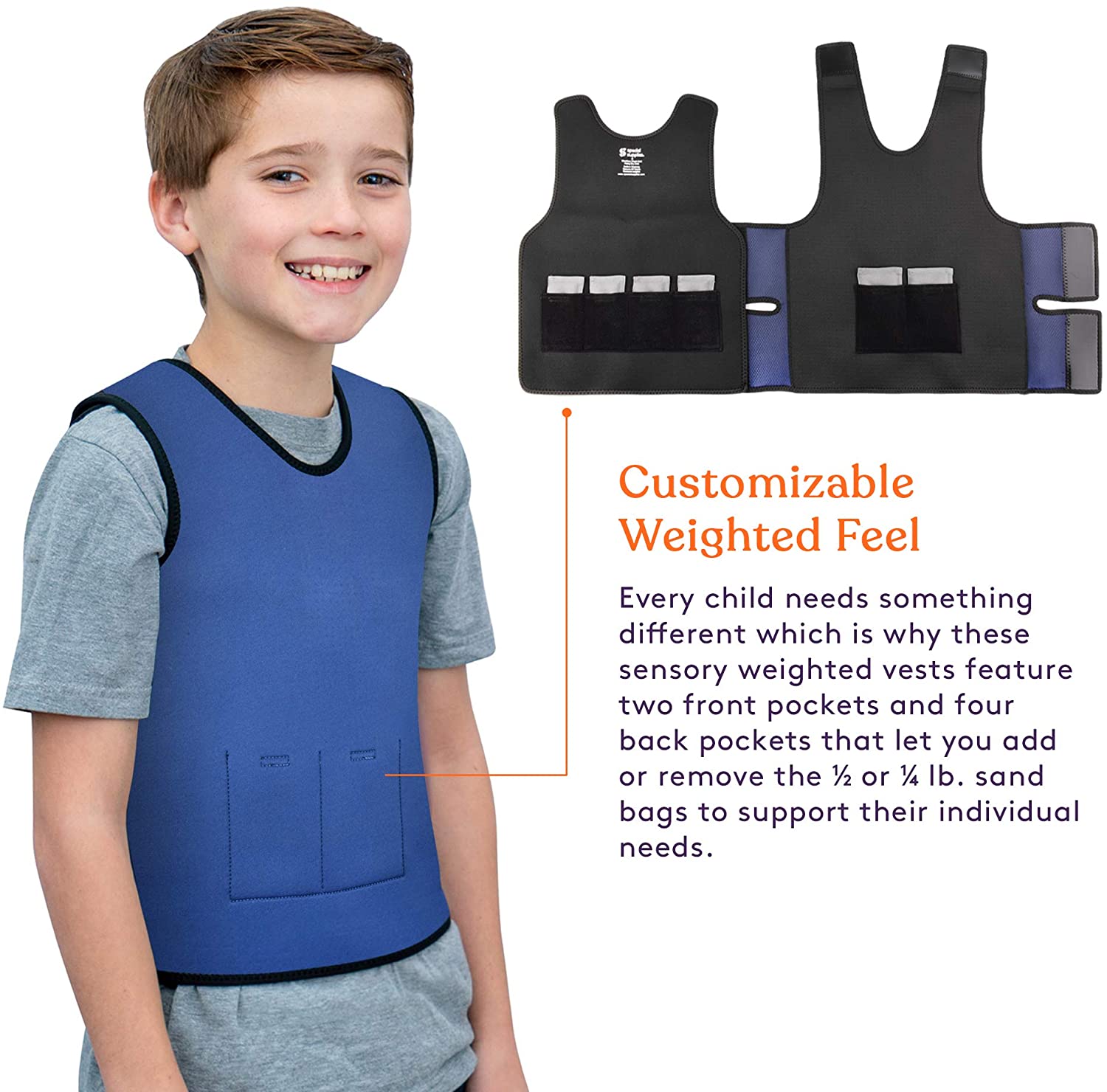 Special Supplies Weighted Sensory Compression Vest for Kids with Processing Disorders, ADHD, and Autism, Calming and Supportive with Adjustable Weight Fit (Small 17x30 inches) image 2